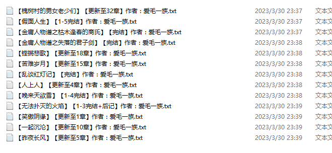 小说贴-【爱毛一族】作品合集(13本)