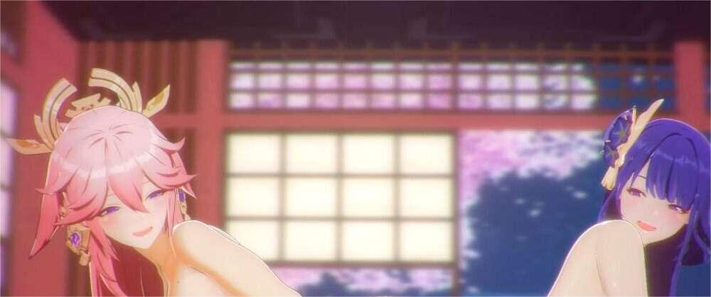 【3D同人动画/无码】 八重与雷电的双人侍奉 【1v 256mb】