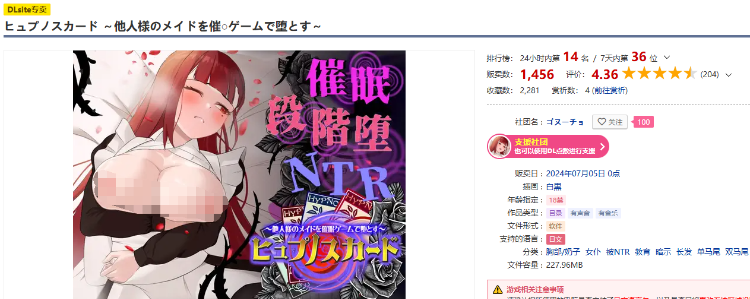 【日式SLG】ヒュプノスカード ～他人様のメイドを催○ゲームで堕とす～DL版[新作][生肉]