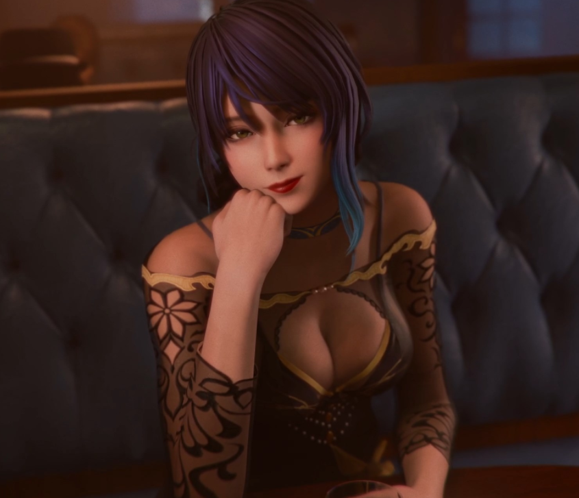 [3D/无修/CV] lewdgazer 8月新作：Shandy - Distraction at the Bar 香蒂 极品黑丝美人桌下玉足挑逗 [451M]