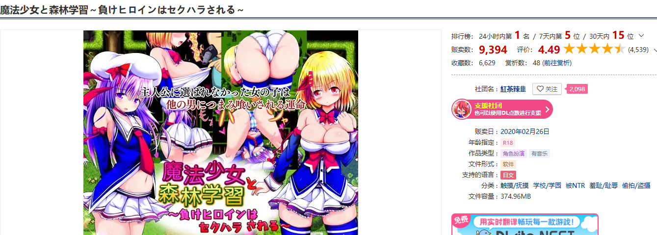 【日式RPG】魔法少女と森林学習~負けヒロインはセクハラされる~ AI汉化版