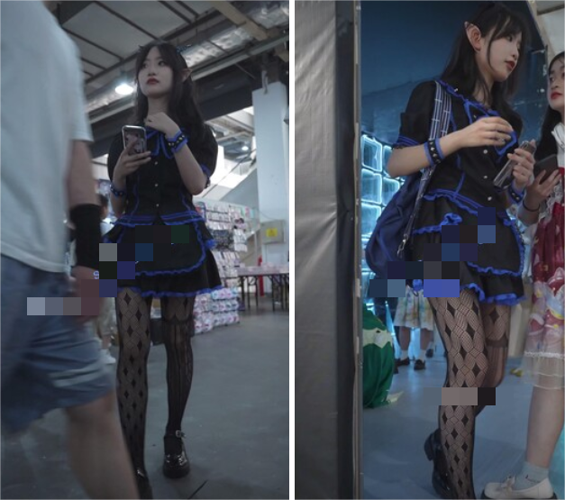 【xxn-227】黑丝网袜精灵耳美女..上扶梯被抄底..近距离拍脸 [498M]