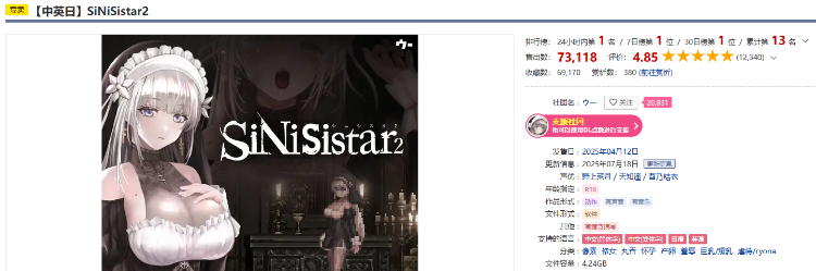 【爆款ACT】哥特少女勇闯恶魔城2 SiNiSistar2 Ver1.10 DL官方中文版+Mod补丁