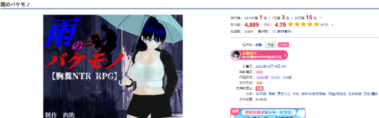 【日式RPG】[3D]雨のバケモノ Ver1.00 AI汉化版[新作]