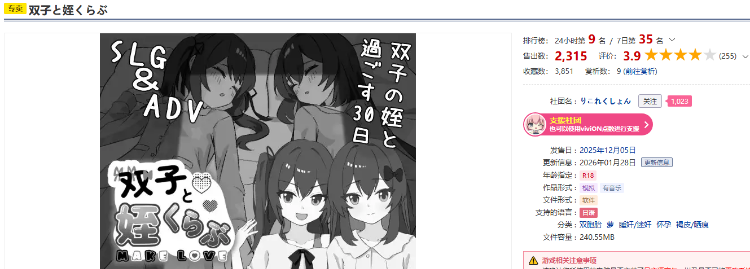 【互动SLG】双子と姪くらぶ Ver1.3.0 DL版[生肉]