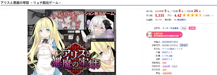 【日式SLG】アリスと悪魔の牢獄 ～リョナ脱出ゲーム～Ver1.4.1 DL版[生肉]