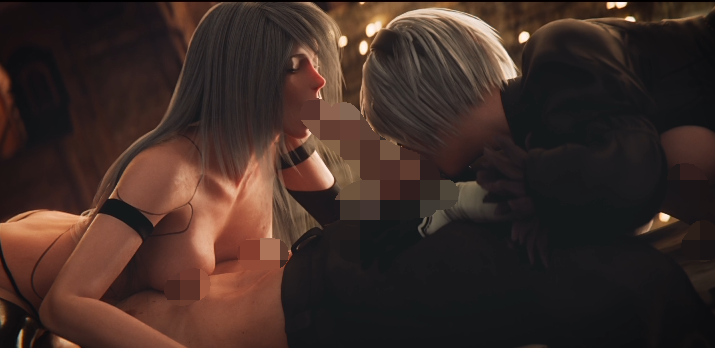 Erovirus 2602：2B&amp;A2 极品黑丝姐妹花贴身侍奉榨精[320M]