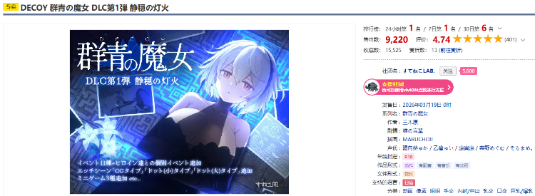 【爆款像素RPG】DECOY 群青の魔女 Ver2.00 DLC第1弾 静穏の灯火 DL版[生肉]