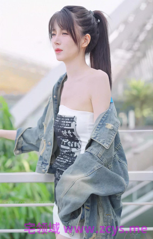网红模特 - 是你依然 白色抹胸包臀裙 黑色长靴 【20P1V345M】